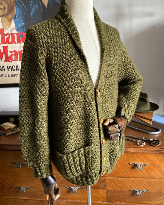 MAGLIONE CARDIGAN INVERNALE VINTAGE IN LANA, LAVORATO AI FERRI MI02